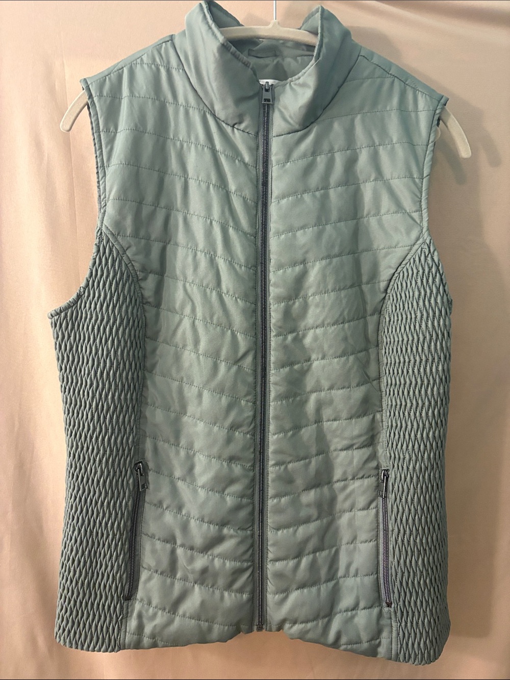 Christopher & Banks Sage Green Quilted Vest with Textured Sides